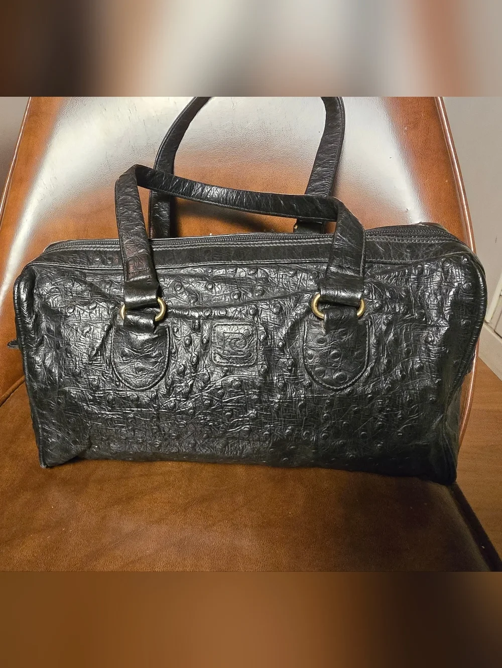 Pierre Cardin Vintage Black Faux Ostrich Bag 90s